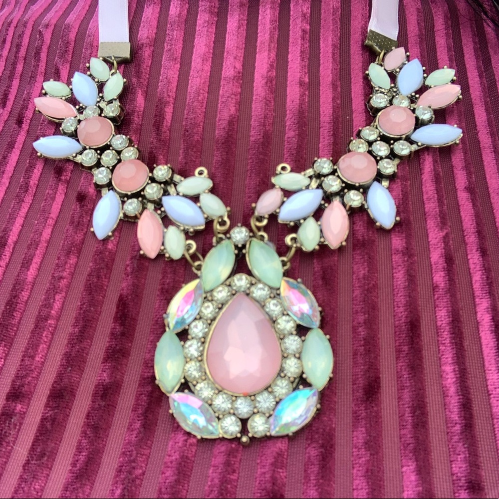 Pink Green White Jeweled Teardrop Necklace - Picture 6 of 8